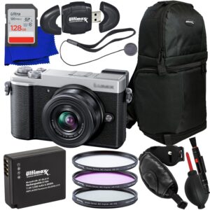 Ultimaxx Essential Panasonic Lumix GX9 with 12-32mm f/3.5-5.6 ASPH Lens Bundle (Silver) - Includes: 128GB Ultra SDXC, 1x Spare Battery, 3PC Protective Filter Kit (UV, CPL, FLD) & More (22pc Bundle)