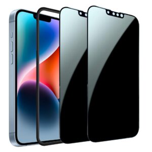 soopur 2-pack 4 way privacy screen protector for iphone 13 pro max/iphone 14 plus, 360 degree horizontal and vertical anti-spy tempered glass film with alignment frame, face id sensitive