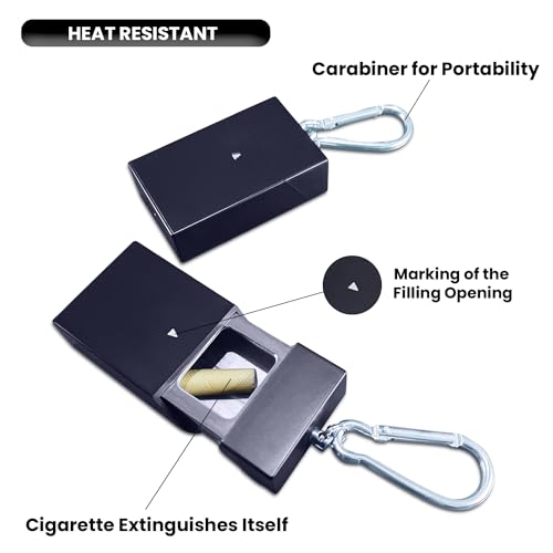 Jeuristic Ashtrays for Cigarettes Portable Pocket Ashtray - Pack of 2 Premium Fireproof ABS Metal Smell Proof Cool Travel Ashtray with Keychain Outdoor Butt Disposal Box Cute Fancy Ash Tray Black