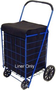 utility folding shopping cart liner with privacy top cover - water resistant, lightweight, non-woven, breathable material, fastens securely - protects groceries and laundry during transit (black)