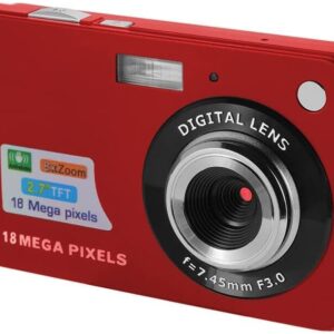 eDealz 18MP Megapixel Digital Camera Kit with 2.7" LCD Screen, Rechargeable Battery, 32GB SD Card, Card Holder, Card Reader, HD Photo & Video for Indoor, Outdoor Photography for Adults, Kids (Red)