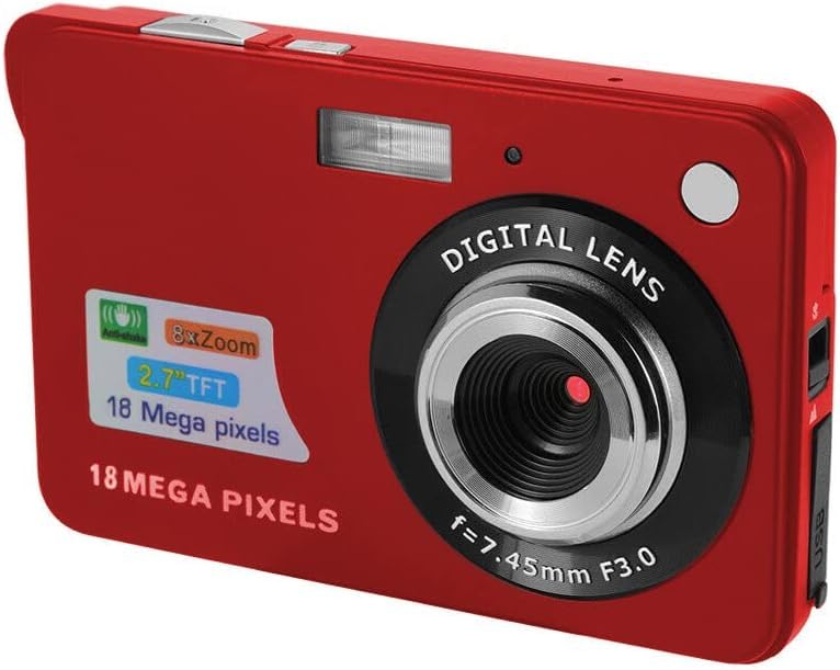 eDealz 18MP Megapixel Digital Camera Kit with 2.7" LCD Screen, Rechargeable Battery, 32GB SD Card, Card Holder, Card Reader, HD Photo & Video for Indoor, Outdoor Photography for Adults, Kids (Red)