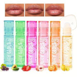 roll on lip oil hydrating lip gloss set, 6 colors fruit transparent plumping lip gloss, natural shiny, crystal jelly liquid lipstick non-stick cup long lasting lip care (a)