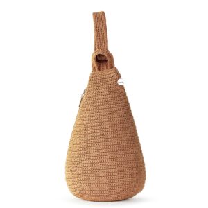 the sak geo sling backpack in crochet, single sling shoulder strap, bamboo