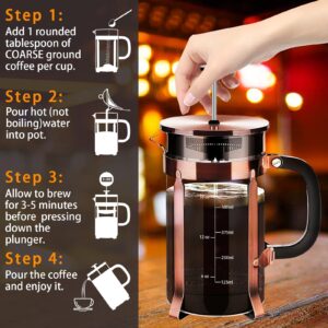 YMMIND French Press Coffee Maker 304 Stainless Steel Coffee Press,with 4 Filters System, Heat Resistant Thickness Borosilicate French Press Glass, BPA-Free Brewed Tea Pot Coffee Plunger