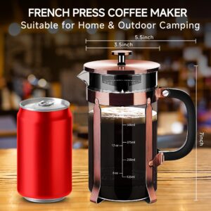 YMMIND French Press Coffee Maker 304 Stainless Steel Coffee Press,with 4 Filters System, Heat Resistant Thickness Borosilicate French Press Glass, BPA-Free Brewed Tea Pot Coffee Plunger