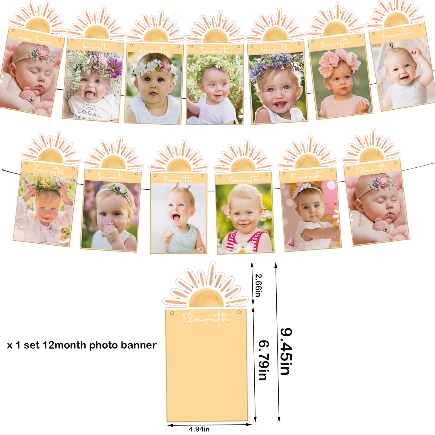 First Trip Around the Sun Birthday 12 Month Photo Banner Boho Sun 1st Birthday Decorations Party Supplies Sunshine First Birthday Decor for Baby Boys Girls Bday