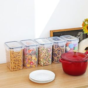 Moretoes 5 Pack 1.6L Airtight Food Storage Containers, 1.5qt Plastic Storage Boxes for Organiziting Kitchen with labels and Measuring Bottles, for Cereals, Beans,Sugar, Flour