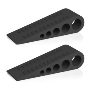 homotek 2 pack wedge rubber door stops door chucks stoppers wall protector for floor & bottom of door with self adhesive white holder, 5"x1-9/16"x1-5/16" (black)