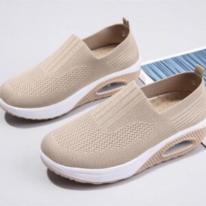 RZDYSQ Womens Orthopedic Sneakers, Slip-On Air Cushion Platform Mesh Walking Sneaker (Beige,US-9.5)