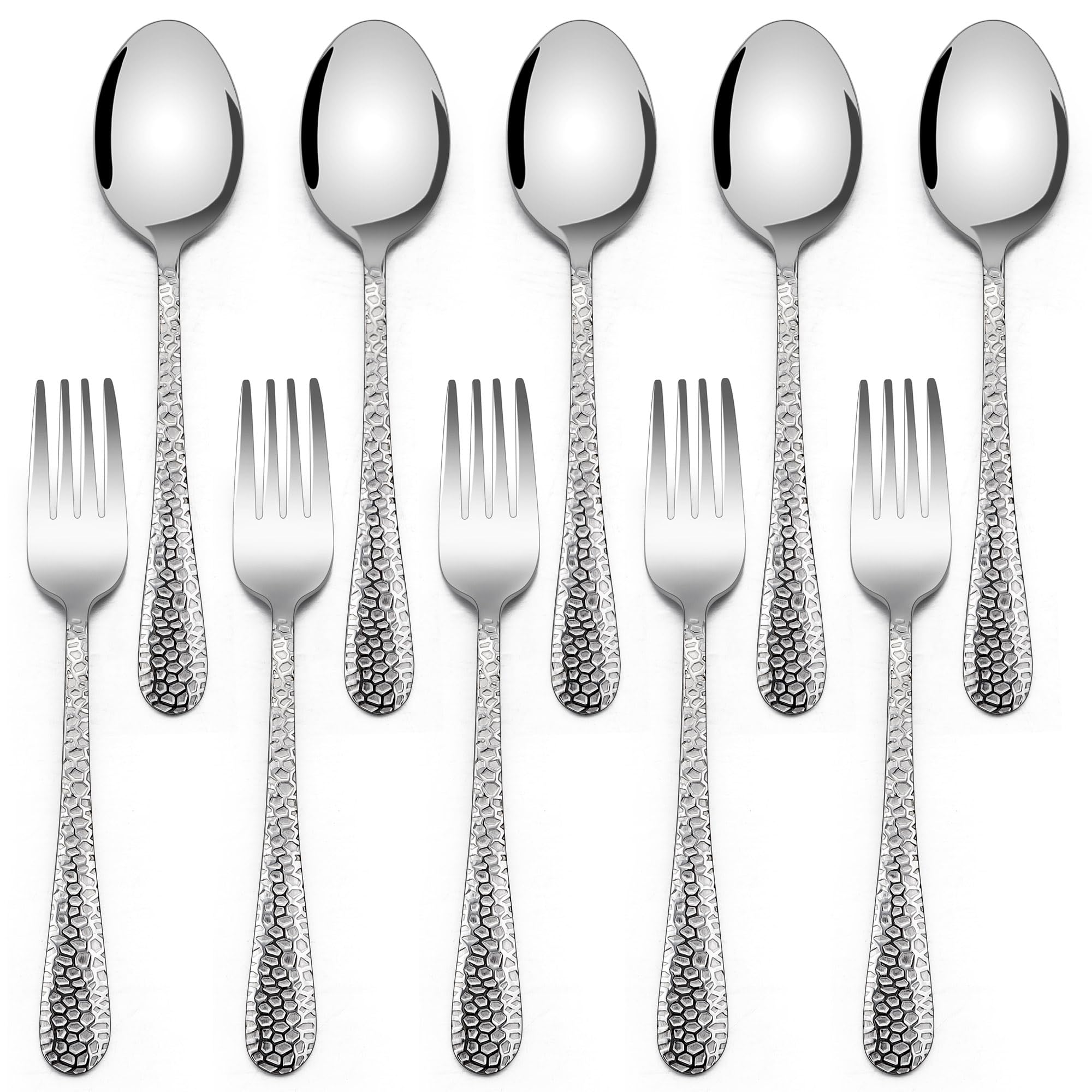 E-far Toddler Forks and Spoons Set, 10-Piece Stainless Steel Toddler Utensils Kids Safe Silverware for Self Feeding, Healthy & Non-Toxic, Dishwasher Safe