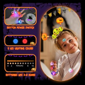 Fabeto Light Up Glow Party Favors 40 Pack Halloween Toys Trick or Treats Goodie Bag Filler Party Supplies for Kids Adults, 5 LED Pumpkin Headbands 5 Bracelets 5 Necklaces 5 Balls 10 Stickers