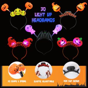 Fabeto Light Up Glow Party Favors 40 Pack Halloween Toys Trick or Treats Goodie Bag Filler Party Supplies for Kids Adults, 5 LED Pumpkin Headbands 5 Bracelets 5 Necklaces 5 Balls 10 Stickers