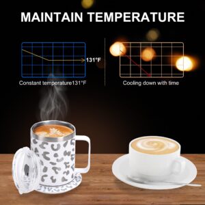 Coffee Mug Warmer with Cup Included,350ml/12oz Stainless Steel Heated Mug,Self-Heating Coffee Mug for Desk,131℉ Coffee Beverage Cup Warmer Set,Appreciation Gifts (Blue & Leopard Print)