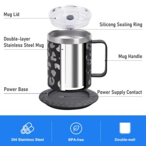 Coffee Mug Warmer with Cup Included,350ml/12oz Stainless Steel Heated Mug,Self-Heating Coffee Mug for Desk,131℉ Coffee Beverage Cup Warmer Set,Appreciation Gifts (Blue & Leopard Print)