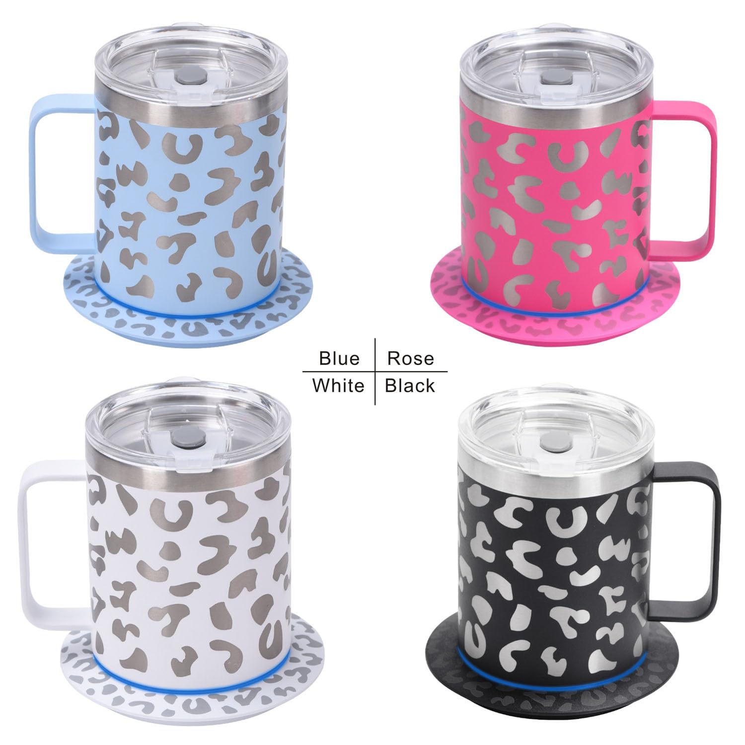 Coffee Mug Warmer with Cup Included,350ml/12oz Stainless Steel Heated Mug,Self-Heating Coffee Mug for Desk,131℉ Coffee Beverage Cup Warmer Set,Appreciation Gifts (Blue & Leopard Print)