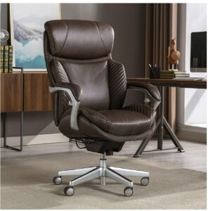 Serta iComfort i6000 Series Big & Tall Ergonomic Bonded Leather High-Back Executive Chair, Brown/Silver