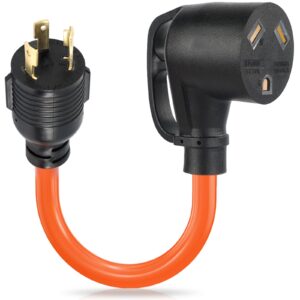 boeemi 30 amp rv generator adapter- 14 inch 3 prong l5-30p twist lock male plug to tt-30r female, stw 10/3 rv plug adapter cord for generator