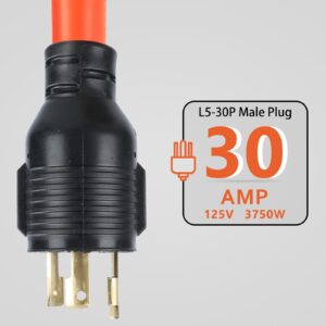 boeemi 30 Amp RV Generator Adapter- 14 Inch 3 Prong L5-30P Twist Lock Male Plug to TT-30R Female, STW 10/3 RV Plug Adapter Cord for Generator