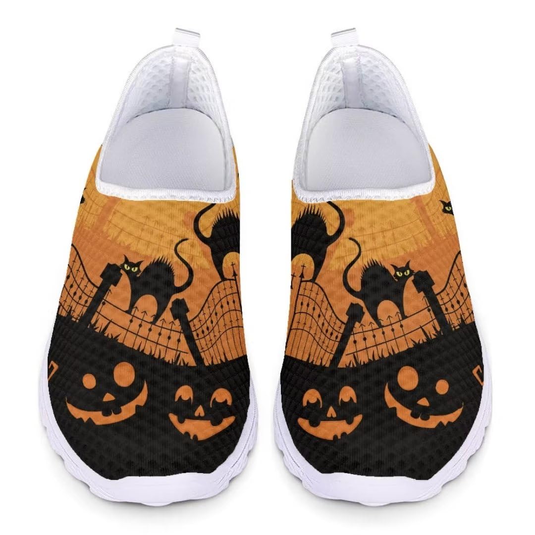 Jeiento Black Cat Sneakers for Women Men Hallowmas Shoes Lightweight Hiking Shoes Fashion Walking Running Sneakers for All Saints' Day