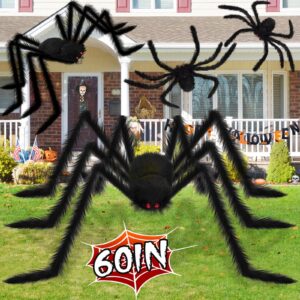 tooybing 4 pack halloween giant spider decorations, large realistic halloween spider props, fake scary spider set for halloween decor indoor outdoor yard garden lawn porch party (60", 50”, 35”, 30”)