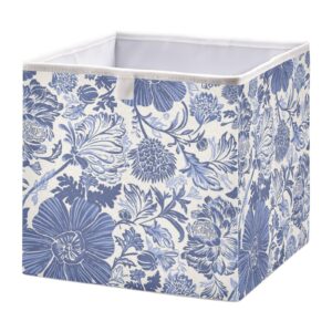 kigai fabric cube storage bins foldable storage box waterproof storage cubes organizer with handles storage basket for shelves, home, office, nursery, 11"x11"x11", blue flowers