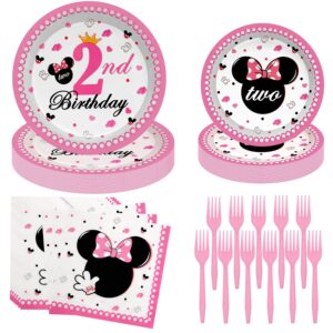 mouse birthday party supplies-96pcs twodles birthday decorations girl mouse party favors pink mouse plates and napkins forks for minnie mouse themed 2nd birthday party decoration supplies