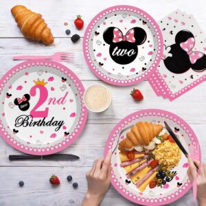 Mouse Birthday Party Supplies-96pcs Twodles Birthday Decorations girl Mouse Party Favors Pink Mouse Plates and Napkins Forks for Minnie Mouse Themed 2nd Birthday Party Decoration supplies