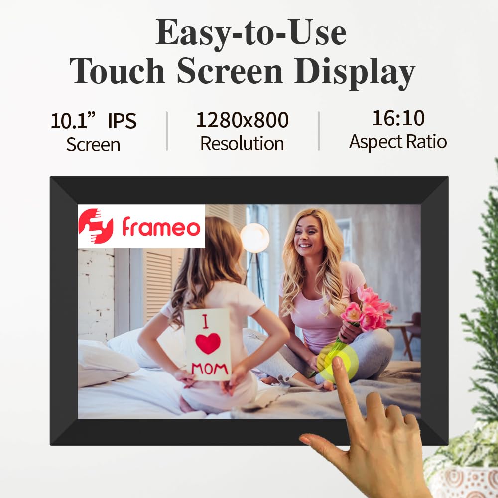 Digital Picture Frames Load from Phone Frameo 10.1 Inch Smart WiFi Digital Photo Frame, 1280x800 IPS LCD Touch Screen, Share Pics & Videos Instantly, for Your Loved Ones (32GB)…