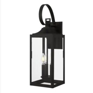home decorators havenridge 3-light matte black hardwired outdoor wall lantern sconce with clear glass