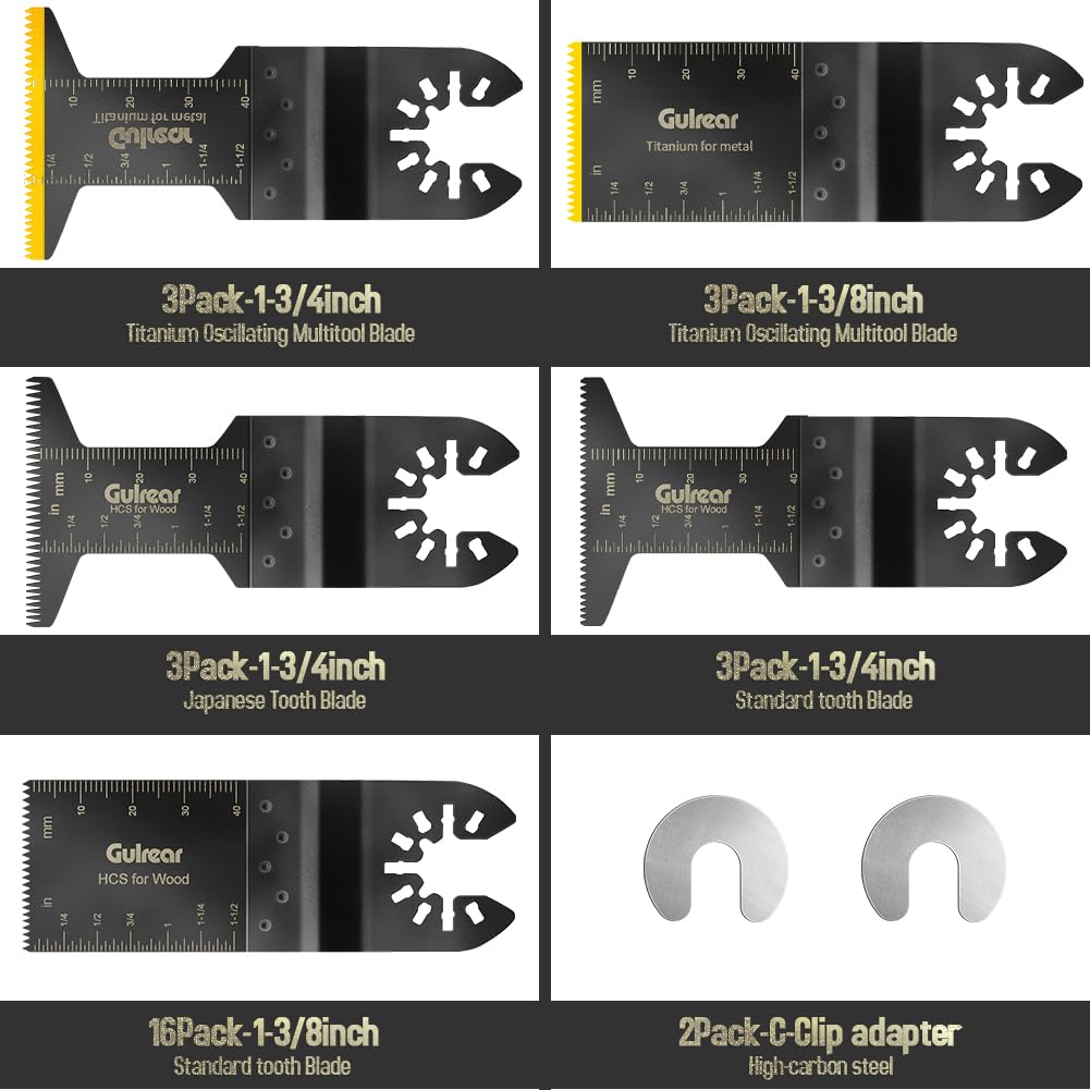 28PCS Universal Oscillating Tool Oscillating Saw Blades, Include 6PCS Titanium Oscillating Multitool Blades for Metal and Hard Material, Quick Release Multi Tool Blades Fits Most Models The Market