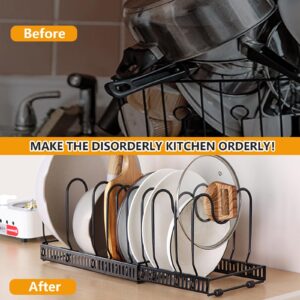 Pots and Pans Organizer, Expandable Pot and Pan Organizer for Cabinet, Pan Organizer Rack for Cabinet with 10 Adjustable Dividers, Pot Lid Organizer, Black Pot Organizer Rack for Under Cabinet