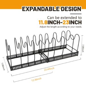 Pots and Pans Organizer, Expandable Pot and Pan Organizer for Cabinet, Pan Organizer Rack for Cabinet with 10 Adjustable Dividers, Pot Lid Organizer, Black Pot Organizer Rack for Under Cabinet