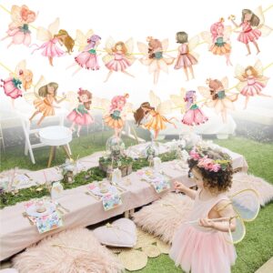 Fairy Party Banner Flower Fairy Banners 2Pcs Fairies Birthday Party Cutout Decorations for Fairy Tale Wonderland Baby Shower Supplies