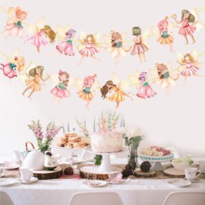 Fairy Party Banner Flower Fairy Banners 2Pcs Fairies Birthday Party Cutout Decorations for Fairy Tale Wonderland Baby Shower Supplies