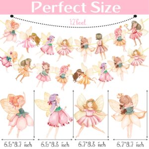 Fairy Party Banner Flower Fairy Banners 2Pcs Fairies Birthday Party Cutout Decorations for Fairy Tale Wonderland Baby Shower Supplies