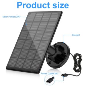 3W Solar Panel for Outdoor Wireless Security Camera, IP65 Waterproof Solar Panel Continuously Power USB, Adjustable Security Wall Mount (Black)