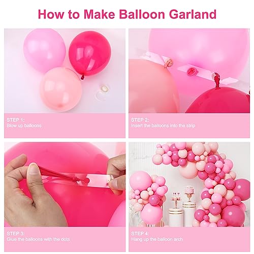 RUBFAC 156pcs Pink Balloons Garland Arch Kit, 5/10/12/18 Inch Hot Pink Light Pink Balloons for Mother’s Day Wedding Girl’s Birthday Baby Shower Princess Theme Party Decorations