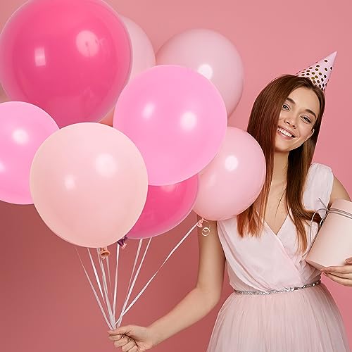 RUBFAC 156pcs Pink Balloons Garland Arch Kit, 5/10/12/18 Inch Hot Pink Light Pink Balloons for Mother’s Day Wedding Girl’s Birthday Baby Shower Princess Theme Party Decorations