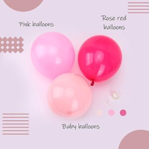 RUBFAC 156pcs Pink Balloons Garland Arch Kit, 5/10/12/18 Inch Hot Pink Light Pink Balloons for Mother’s Day Wedding Girl’s Birthday Baby Shower Princess Theme Party Decorations