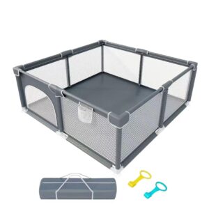 tomboss baby playpen.50“x50”baby play yard for toddler.indoor & outdoor kids activity center with.with soft and breathable mesh.with door.(gray)