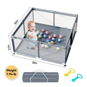 TOMBOSS Baby playpen.50“x50”Baby Play Yard for Toddler.Indoor & Outdoor Kids Activity Center with.with Soft and Breathable mesh.with Door.(Gray)