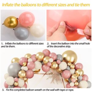 RUBFAC 144Pcs Boho Blush Balloons Garland, Pink And Gold Balloon Arch Kit, Dusty Pink Grey Sand White Balloons for Girl Birthday Wedding Baby Shower Party Decorations