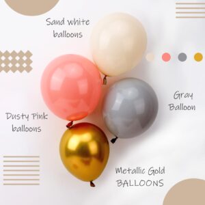 RUBFAC 144Pcs Boho Blush Balloons Garland, Pink And Gold Balloon Arch Kit, Dusty Pink Grey Sand White Balloons for Girl Birthday Wedding Baby Shower Party Decorations