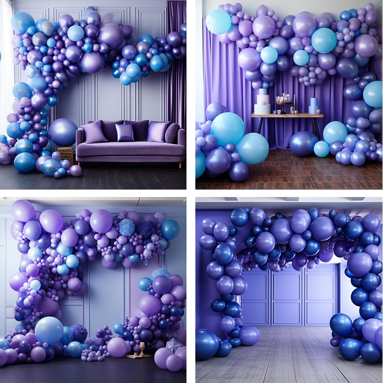 RUBFAC 136Pcs Blue and Purple Balloons Arch Garland Kit, 18/12/5 Inch Metallic Blue Party Balloons Set Silver Confetti Latex Balloons for Birthday Wedding Baby Shower Gender Reveal Deorations