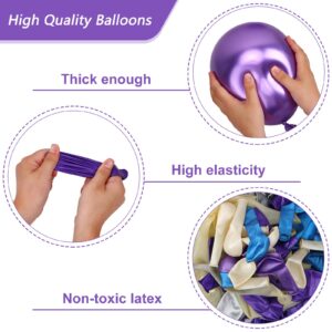 RUBFAC 136Pcs Blue and Purple Balloons Arch Garland Kit, 18/12/5 Inch Metallic Blue Party Balloons Set Silver Confetti Latex Balloons for Birthday Wedding Baby Shower Gender Reveal Deorations