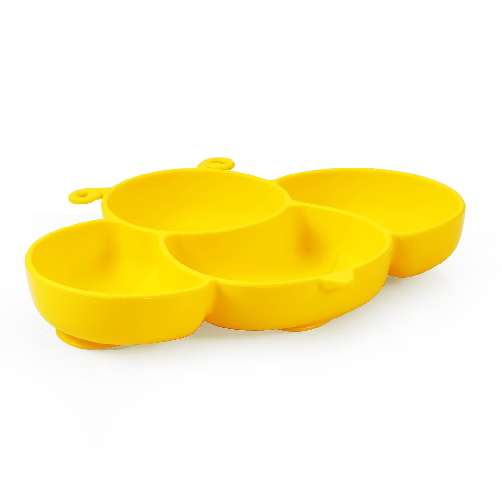 PandaEar 2 Pack Silicone Suction Plates for Baby, Divided Unbreakable Toddler Plate with 2 Pack Spoons for Self Feeding, Babies Utensils Feeding Set Baby Eating Supplies, Bee Shape, Yellow&Green