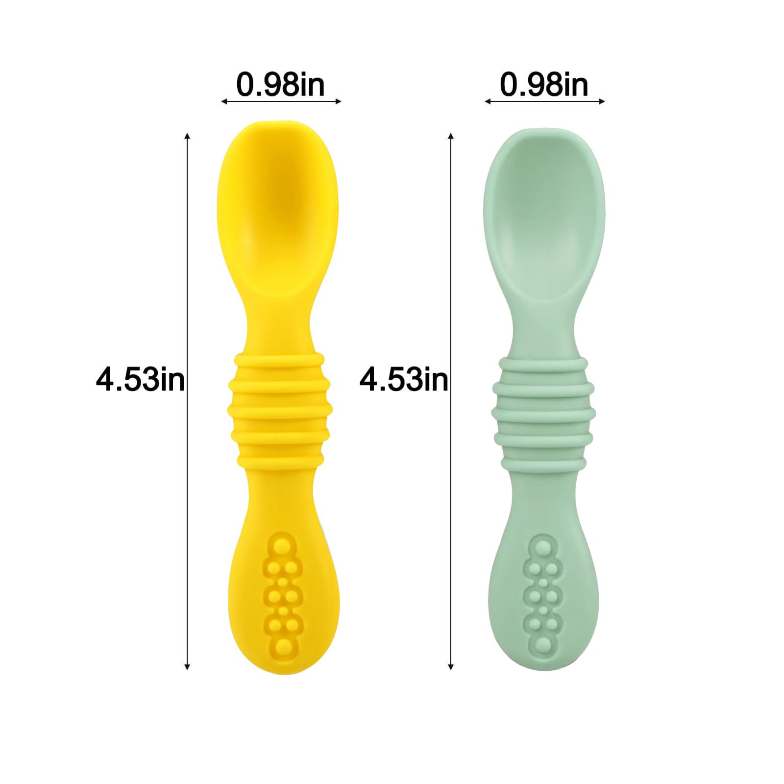 PandaEar 2 Pack Silicone Suction Plates for Baby, Divided Unbreakable Toddler Plate with 2 Pack Spoons for Self Feeding, Babies Utensils Feeding Set Baby Eating Supplies, Bee Shape, Yellow&Green