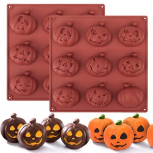 halloween molds silicone for hot chocolate bomb, 2 pcs 9-cavity pumpkin hot cocoa bomb mold for halloween thanksgiving fall baking, hot chocolate bombs, cocoa bomb, cake, jelly