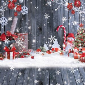 LIVUCEE 8X10FT Christmas Wood Wall Photography Banner Backdrop Winter Holiday Snowflake Xmas Tree Wood Floor Background Party Supplies Decor Photoshoot Studio Booth Props